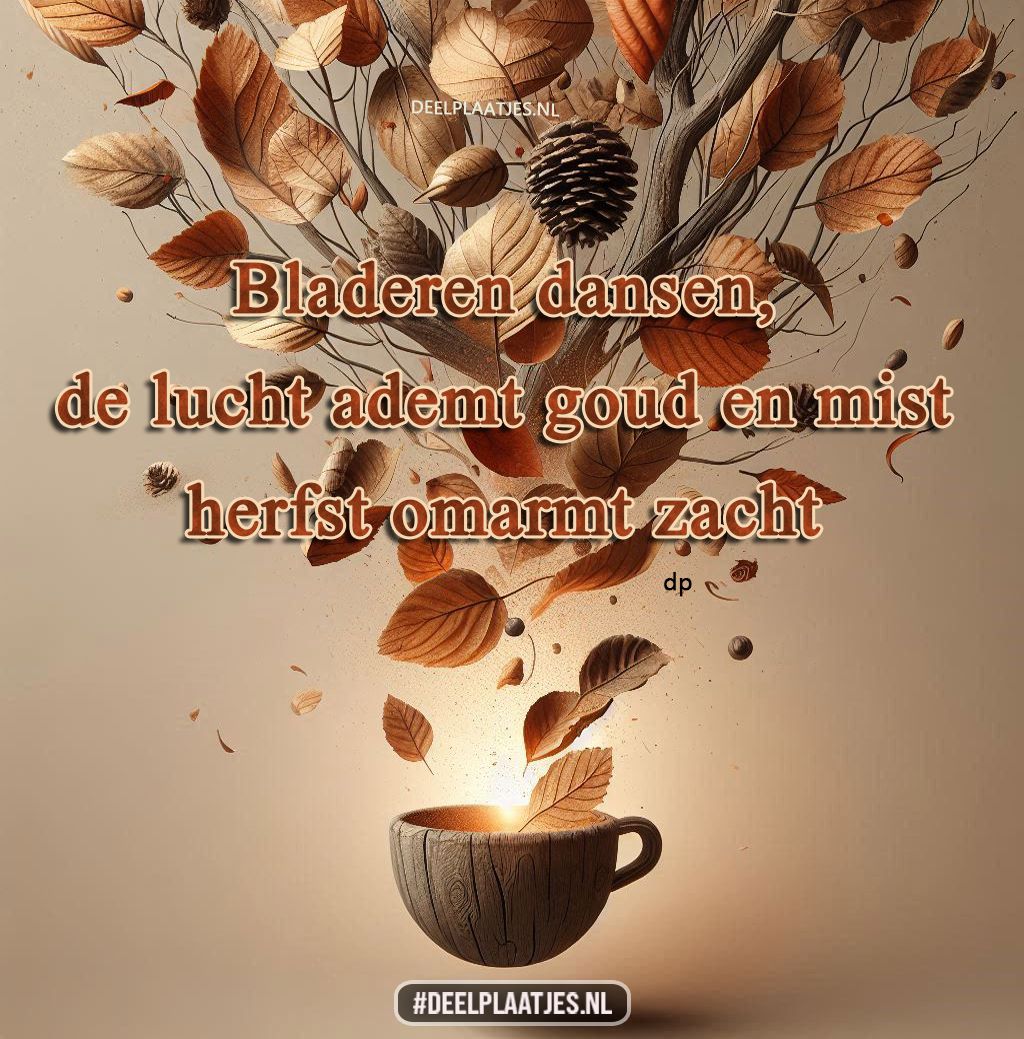 Herfstplaatje met dwarrelende bladeren en warmte