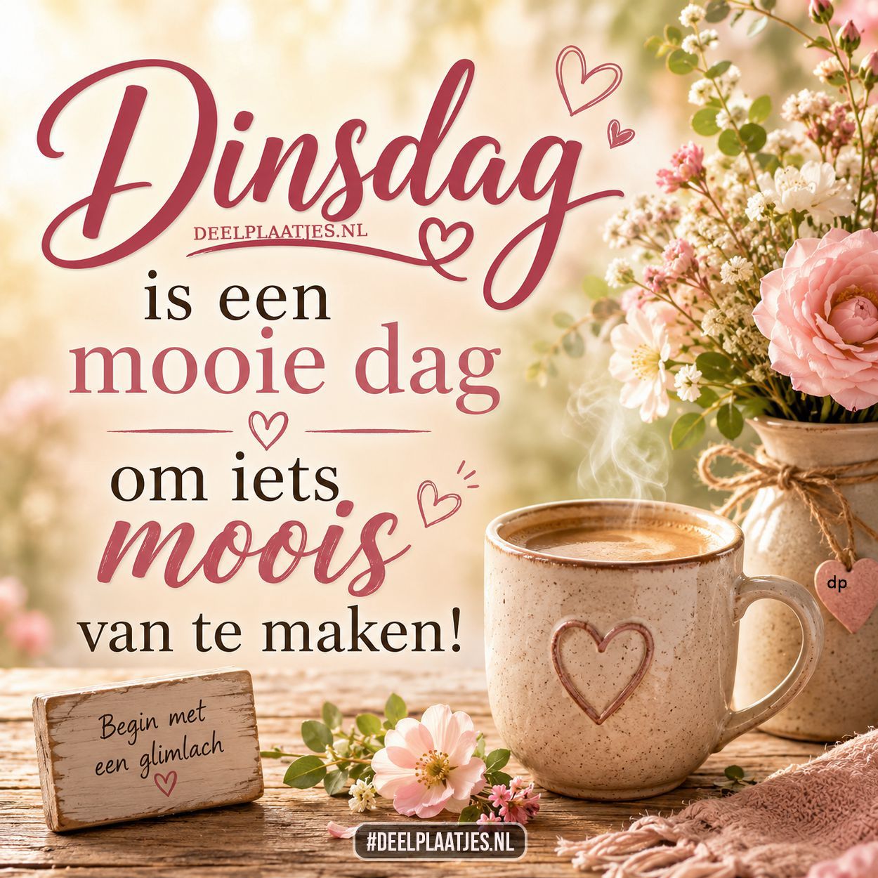 Dinsdag is een mooie dag afbeelding met koffie en bloemen
