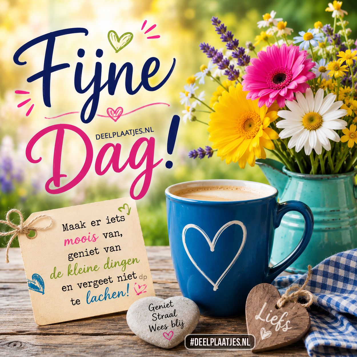 Fijne dag plaatje met bloemen en positieve wens