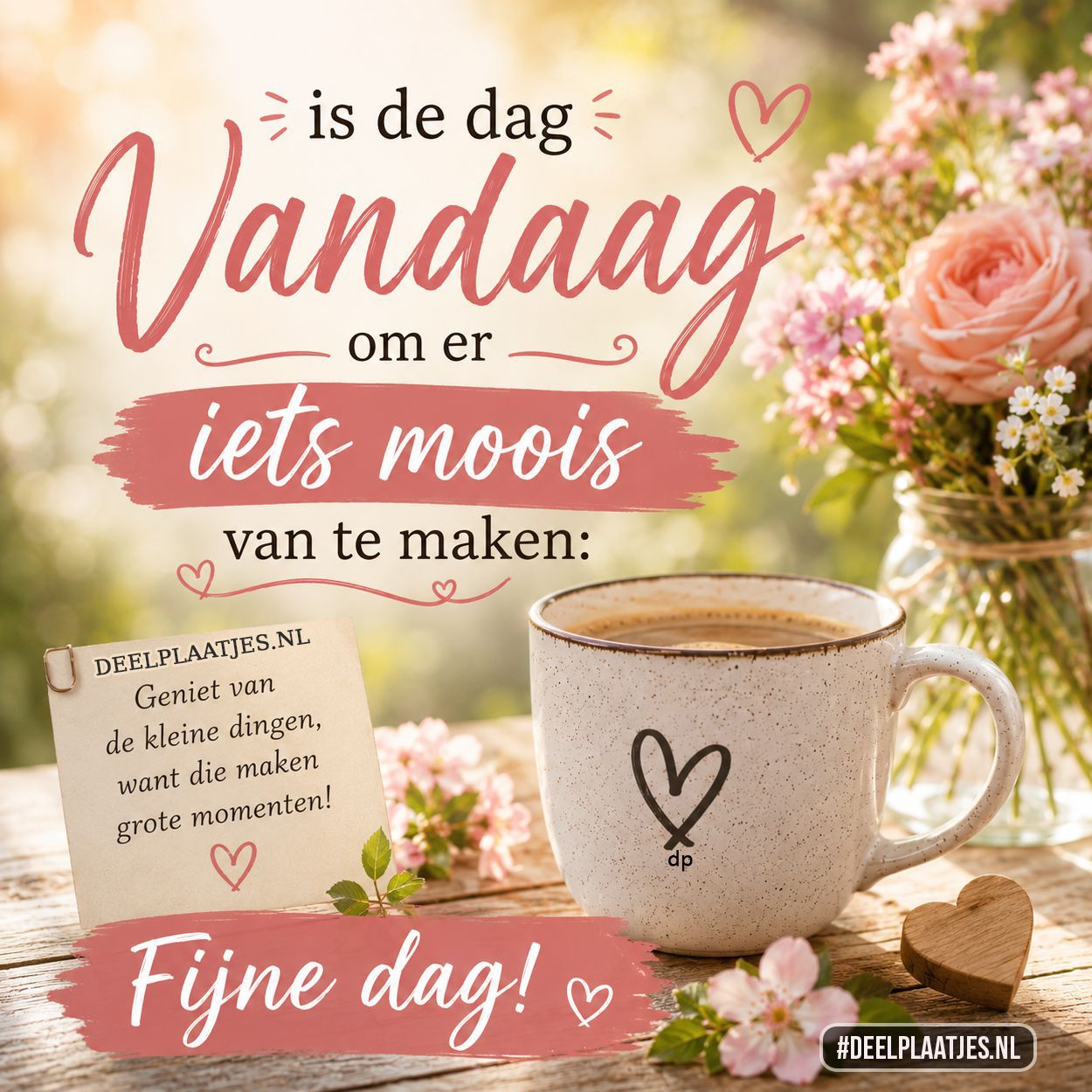 Fijne dag afbeelding met koffie en bloemen