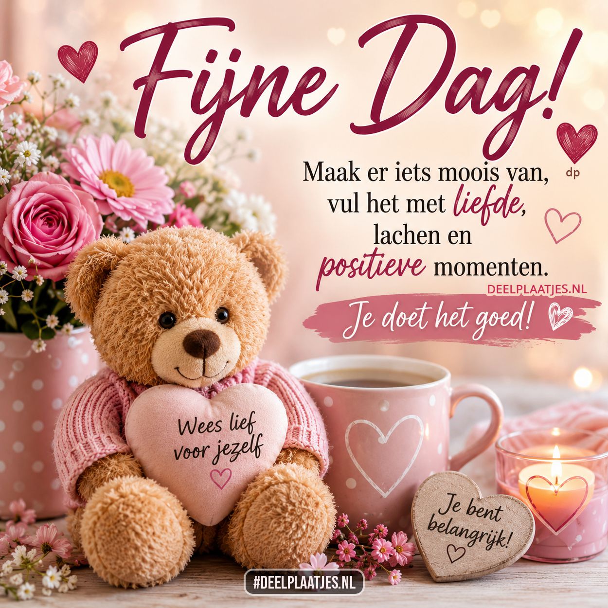 Fijne dag plaatje met teddybeer en liefde