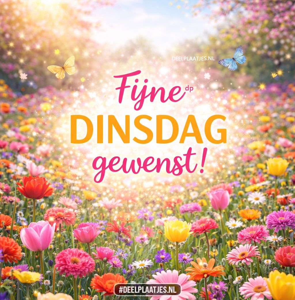 Fijne dinsdag gewenst met bloemen en zonlicht