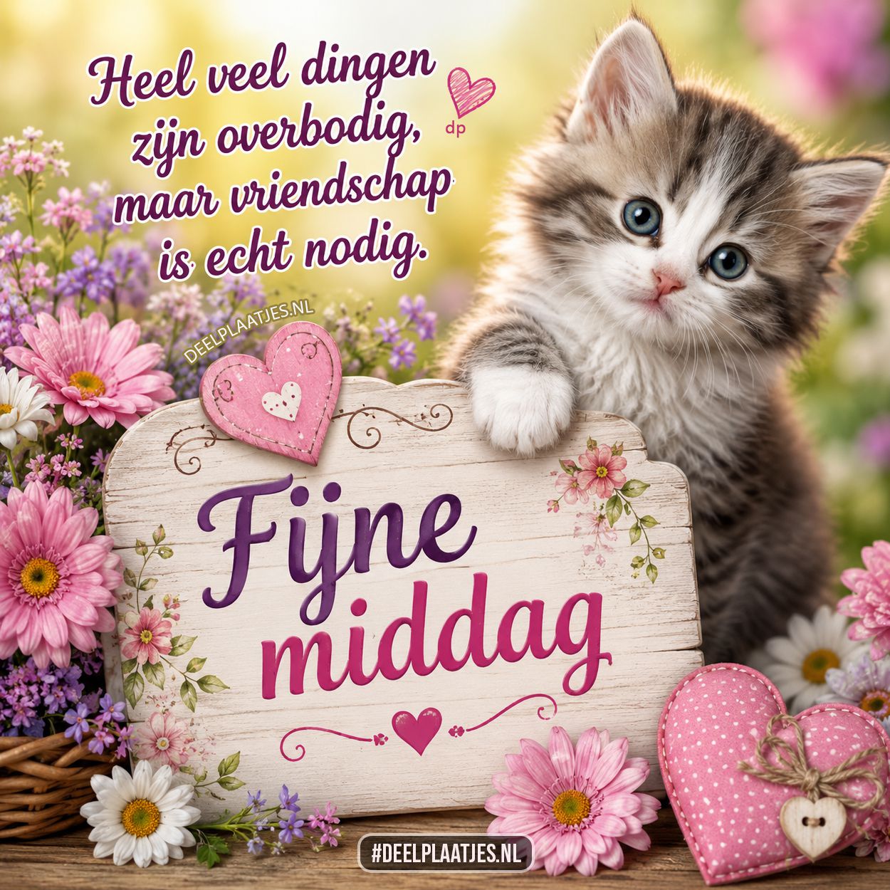 Fijne middag wens met lief katje en vriendschap
