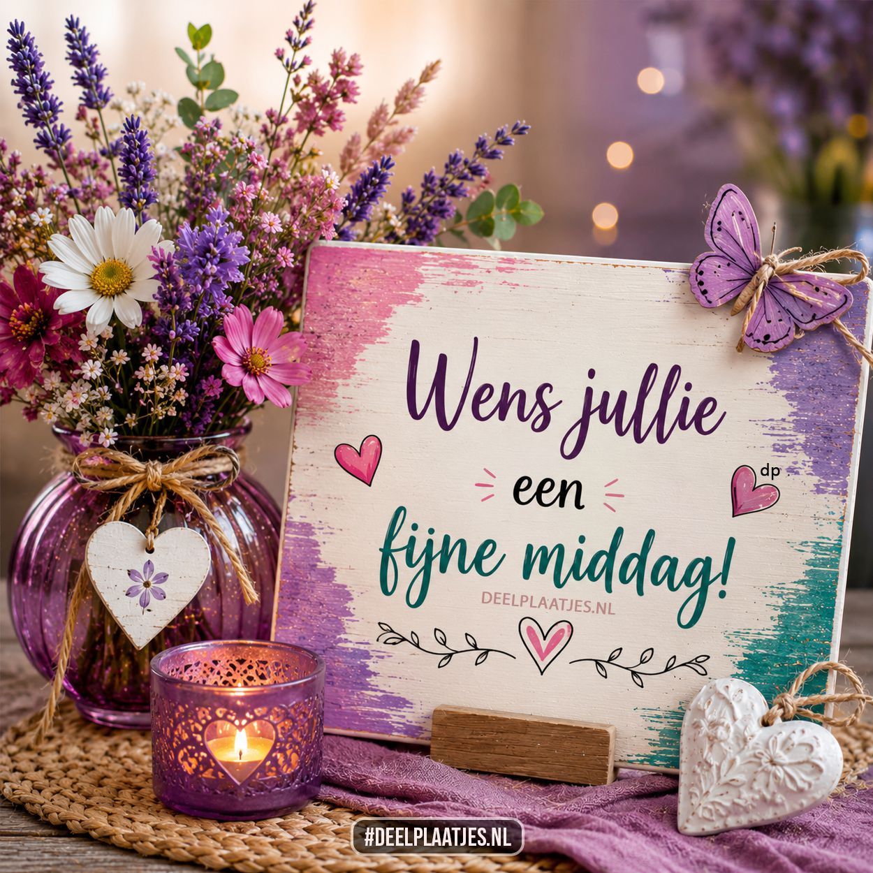 Fijne middag wensen met bloemen en hartjes plaatje
