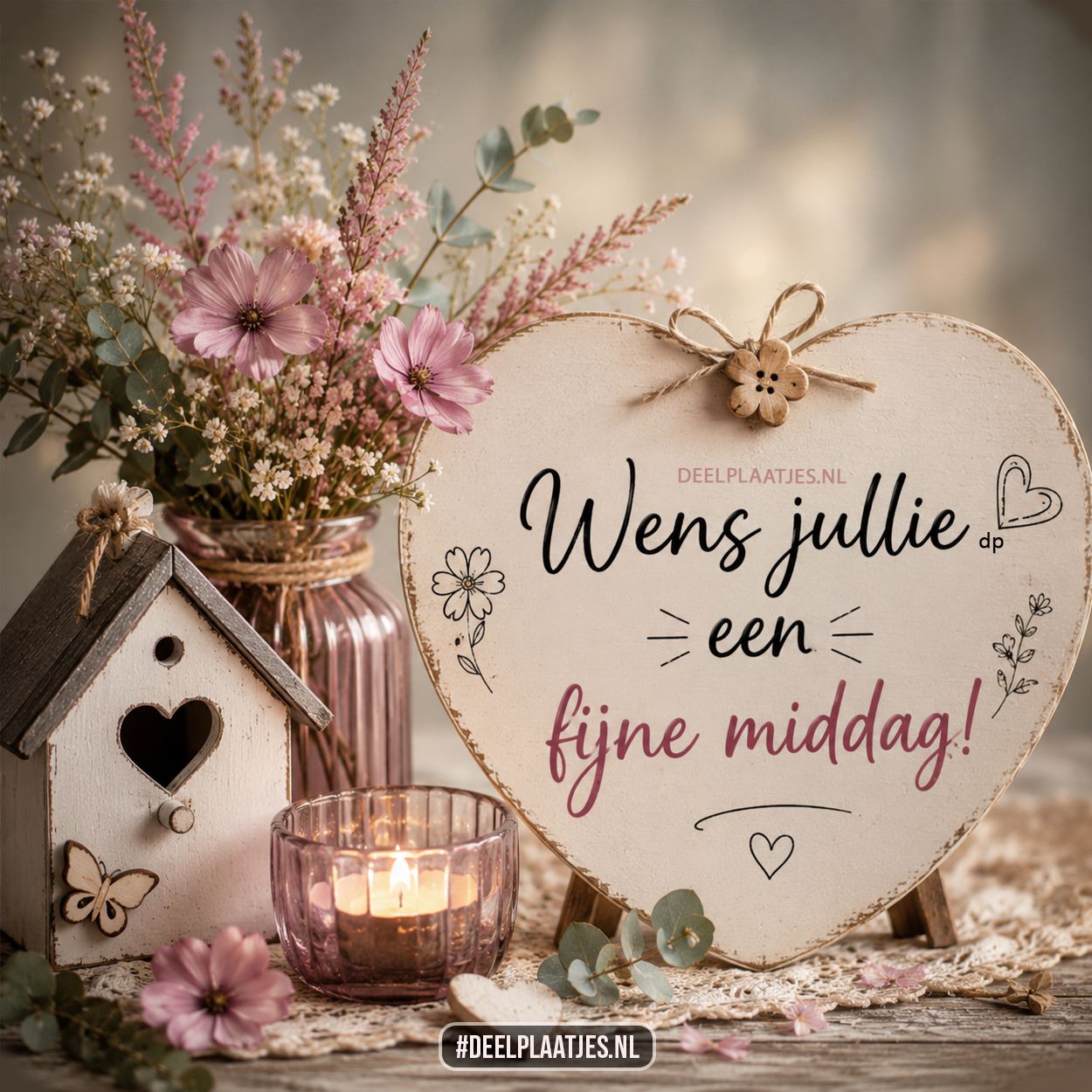 Fijne middag wensen met bloemen en hartelijk groetje