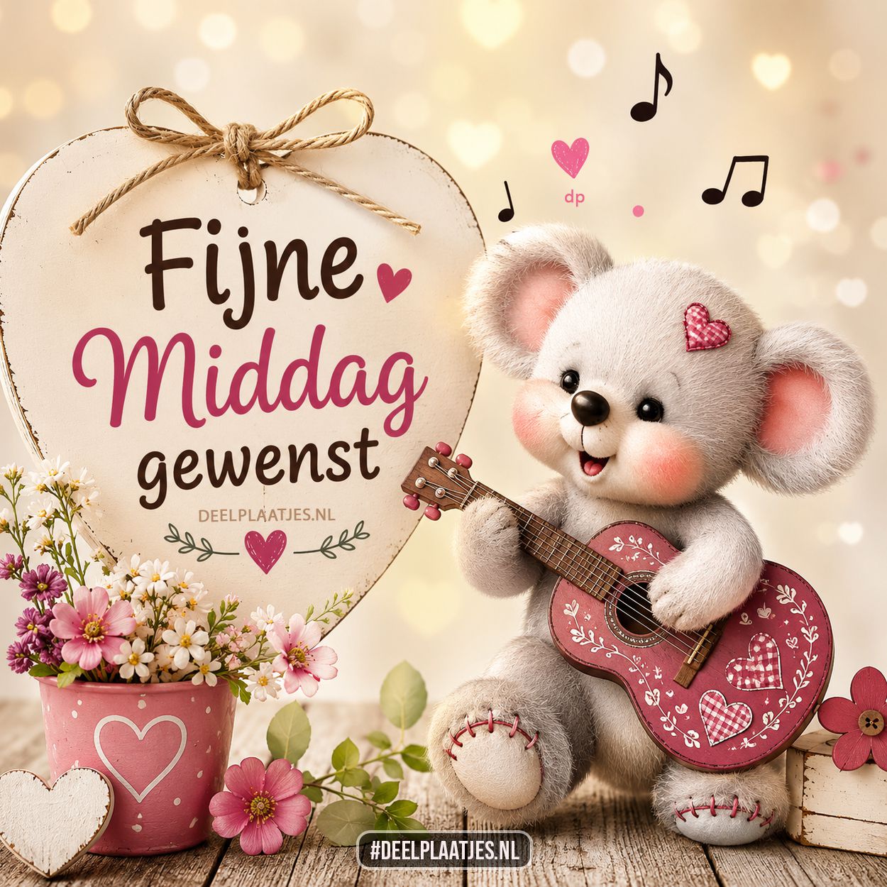 Fijne middag gewenst met schattig muisje en gitaar
