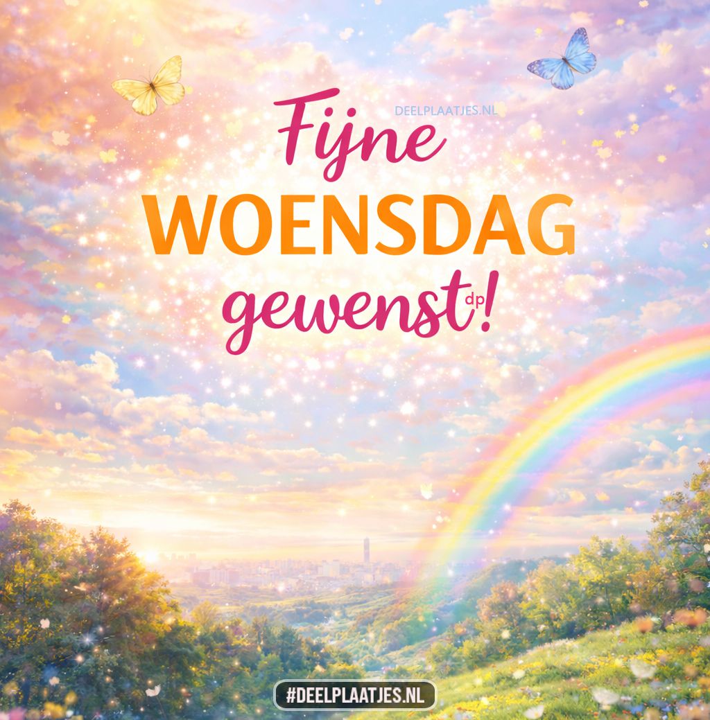 Fijne woensdag gewenst met regenboog en licht