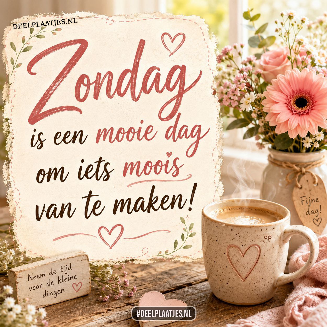 Zondag is een mooie dag afbeelding met koffie en bloemen