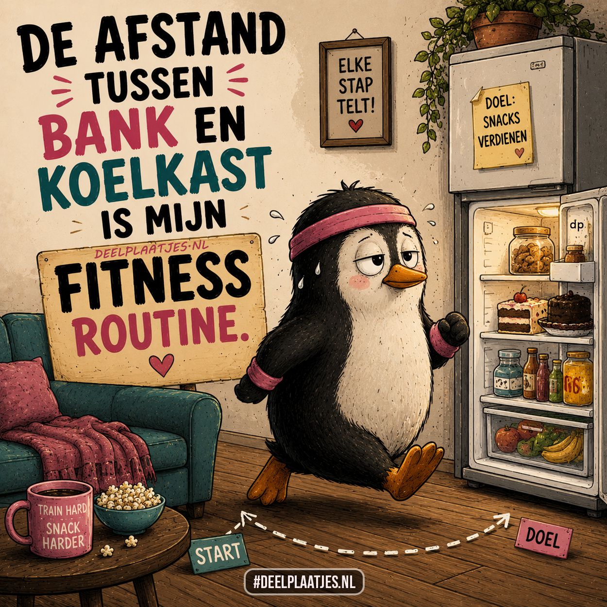 De afstand tussen bank en koelkast is mijn fitness routine