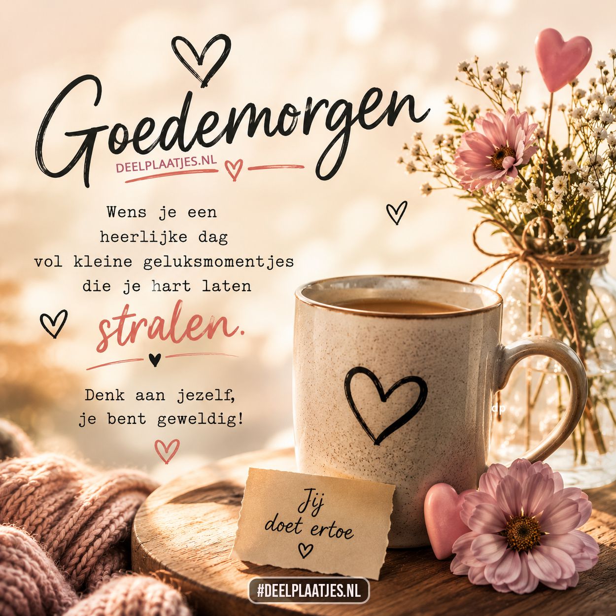 Goedemorgen plaatje met warme dagwens