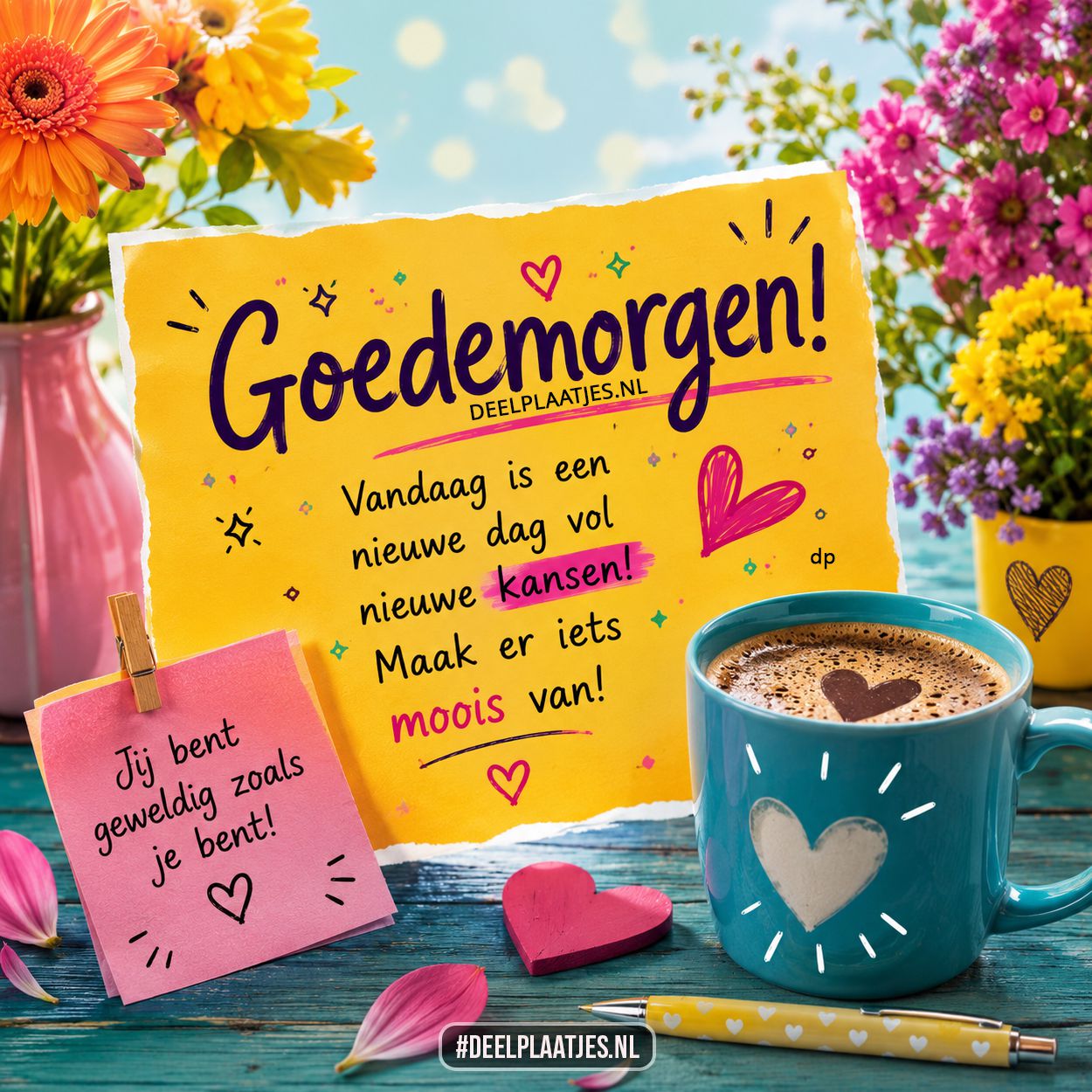 Goedemorgen plaatje met nieuwe kansen en koffie