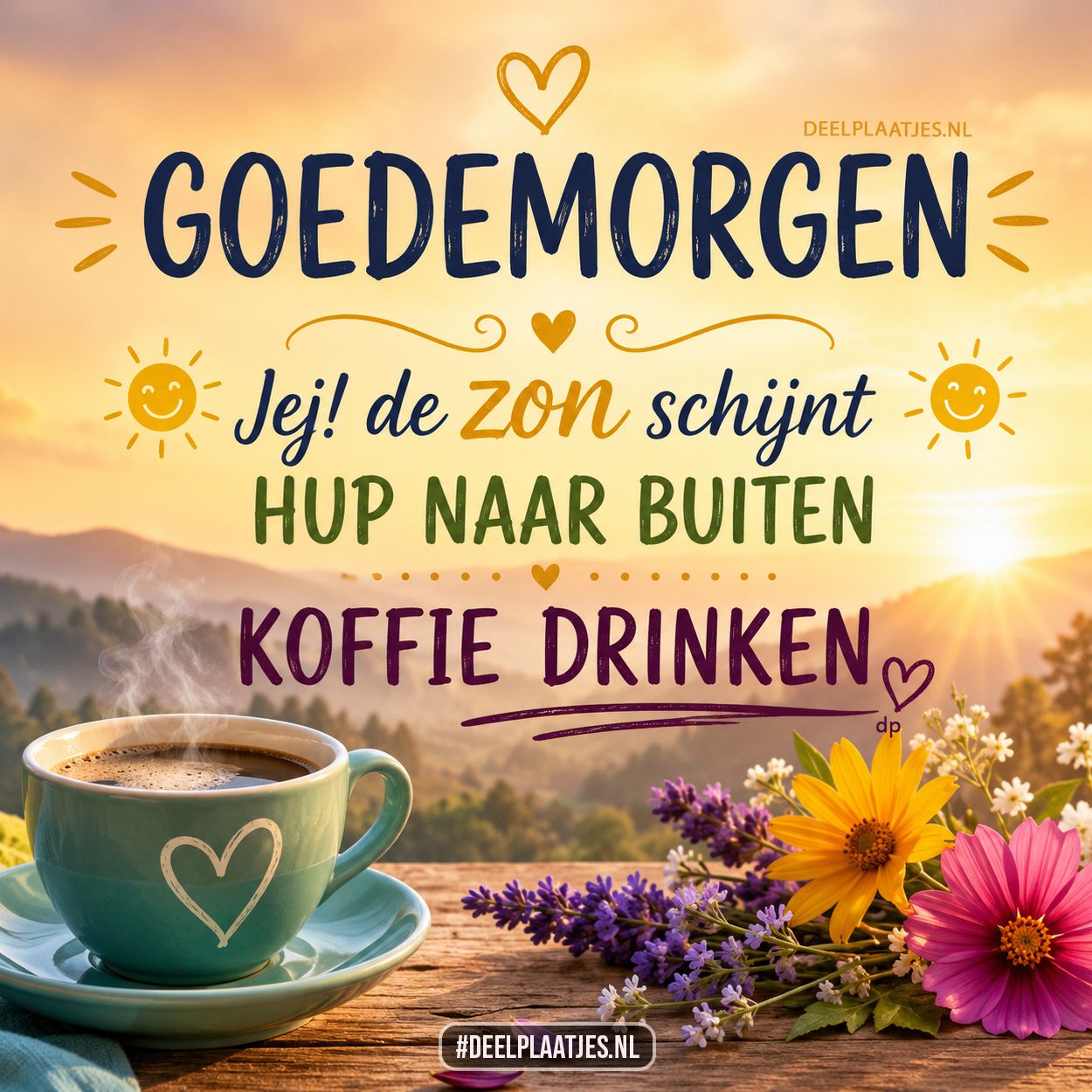 Goedemorgen zon en koffie drinken