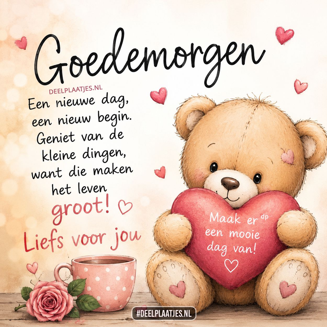 Goedemorgen plaatje met teddybeer en hart