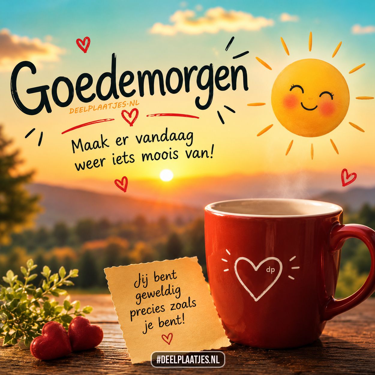 Goedemorgen plaatje met vrolijke ochtendwens WhatsApp afbeelding gratis
