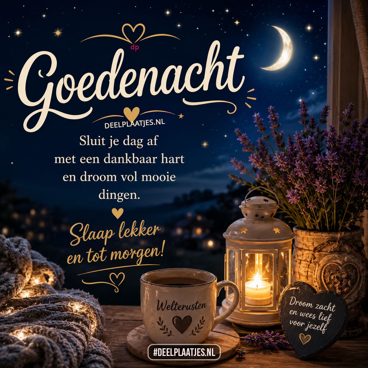 Goedenacht plaatje met slaap lekker en dankbaarheid – goedenacht afbeelding voor WhatsApp delen en downloaden