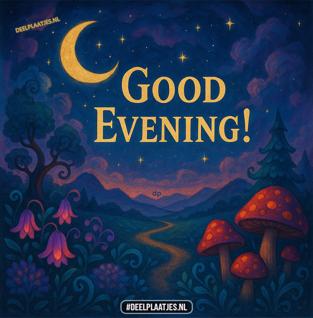 Good evening natuurillustratie met maan en paddenstoelen