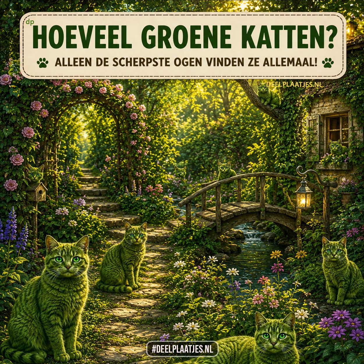 Hoeveel groene katten alleen de scherpste ogen vinden ze allemaal
