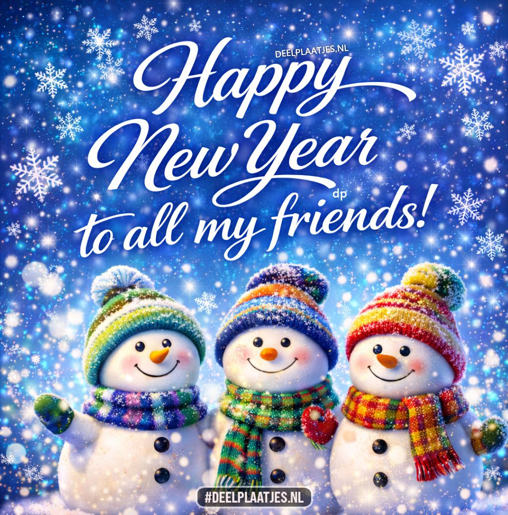 Happy new year voor vrienden met vrolijke sneeuwpoppen