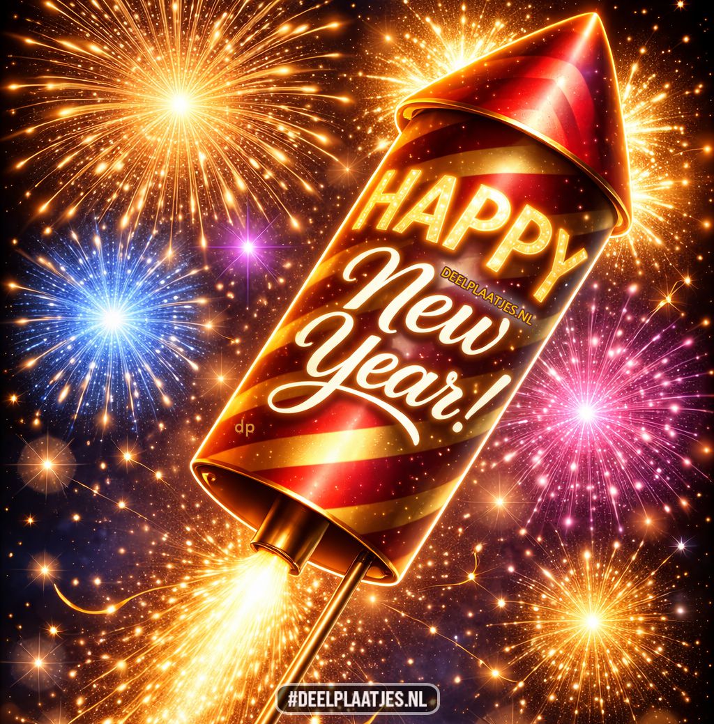 Happy new year vuurpijl met vuurwerk