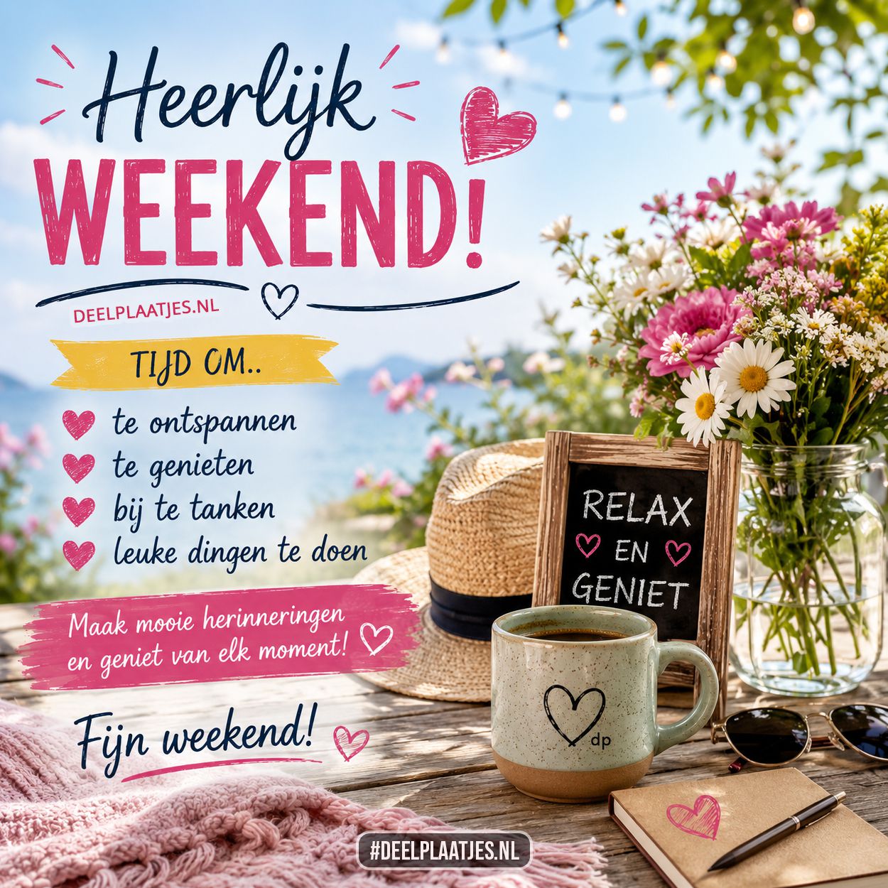 Heerlijk weekend plaatje met relax wens WhatsApp afbeelding gratis