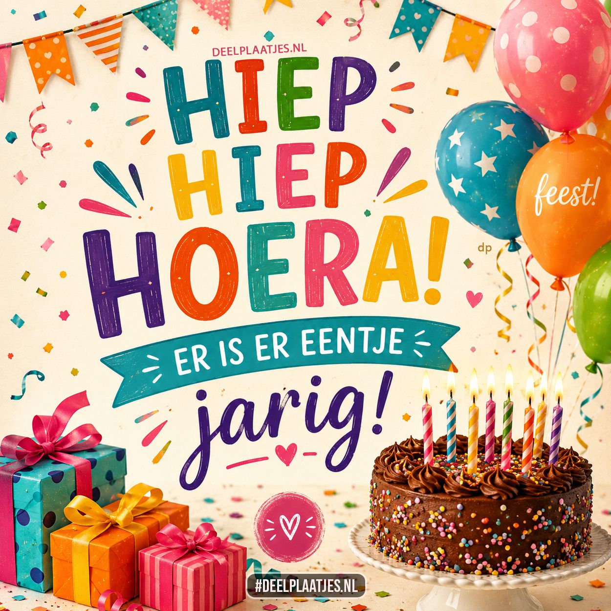 Hiep hiep hoera plaatje voor een feestelijke verjaardag gefeliciteerd plaatje