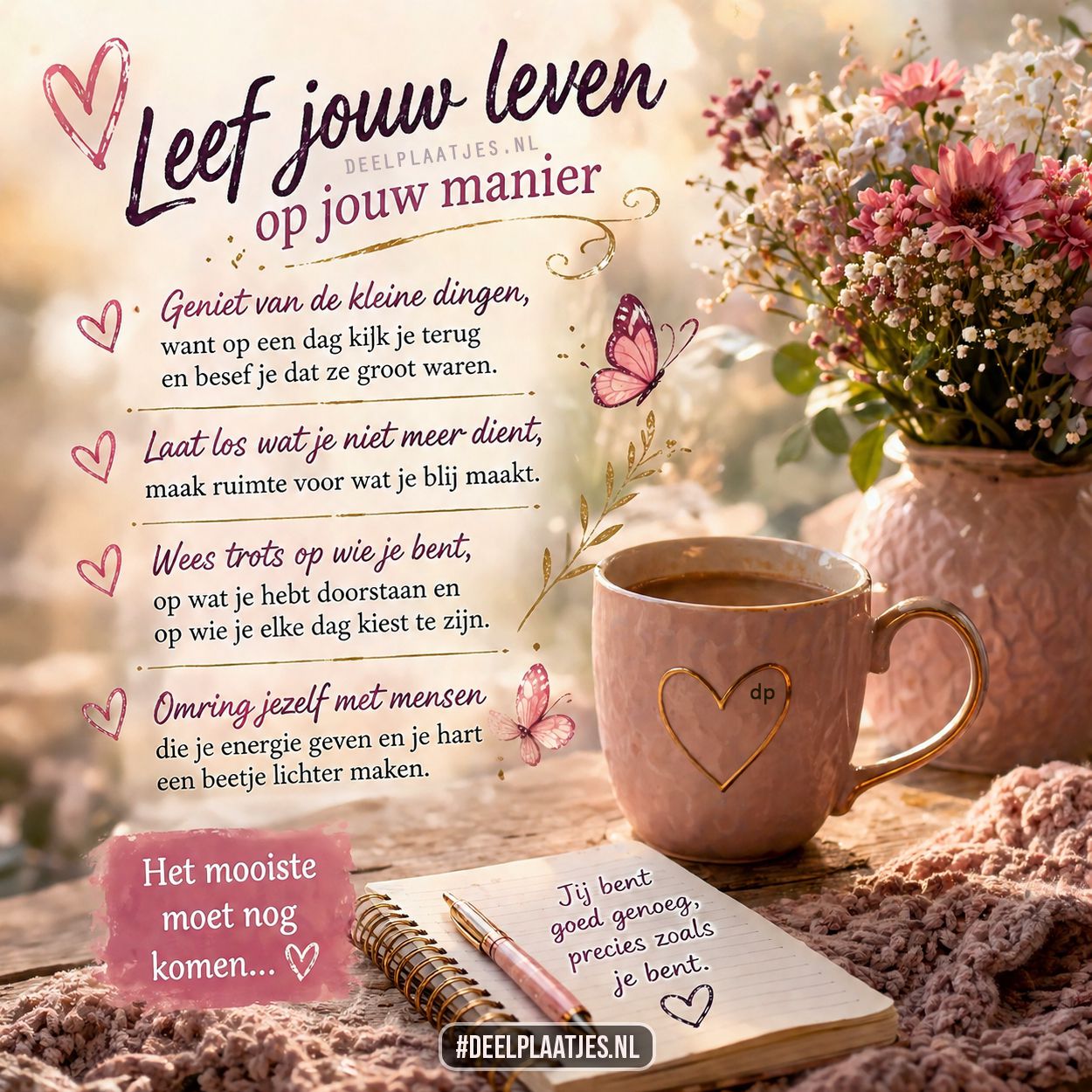 Leef jouw leven op jouw manier spreuk met bloemen