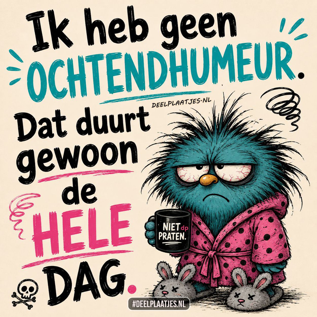 Grappig ochtendhumeur plaatje met koffie en humor