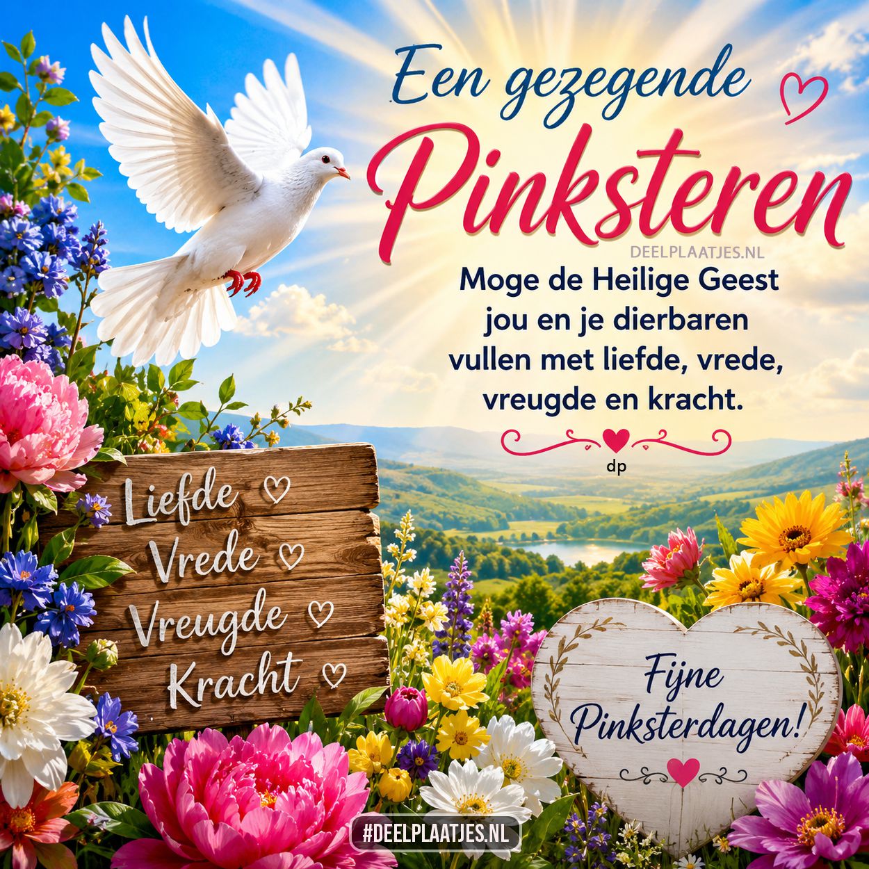 Pinksteren wens met duif en bloemen