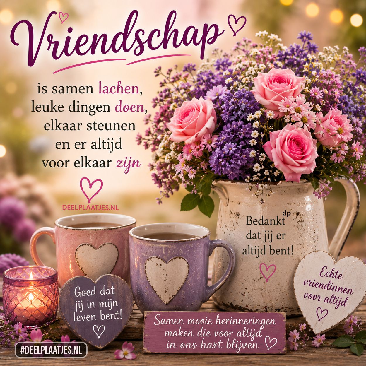 Freundschaft bild mit blumen und lieber botschaft