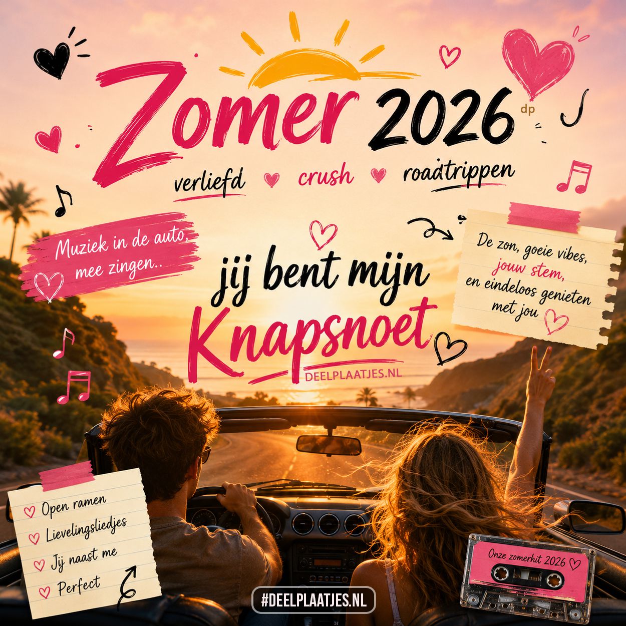 Zomer 2026 knapsnoet plaatje vol liefde en roadtrip vibes liefdes afbeelding